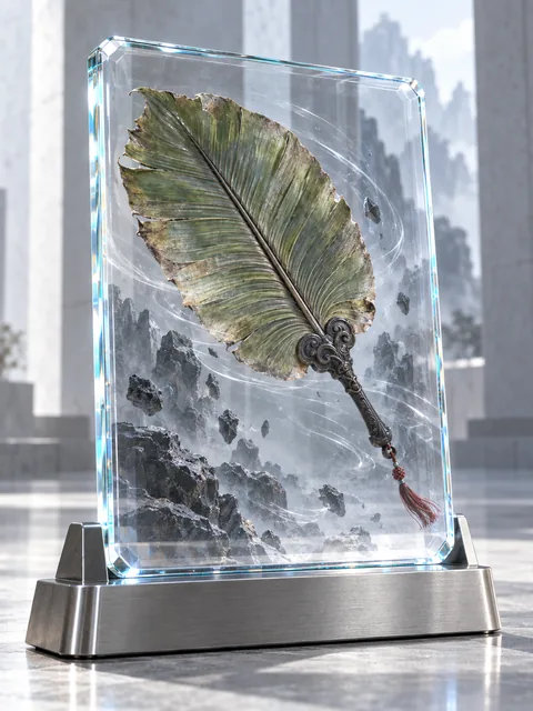 芭蕉扇的AI视觉演绎，透明玻璃图鉴卡展示